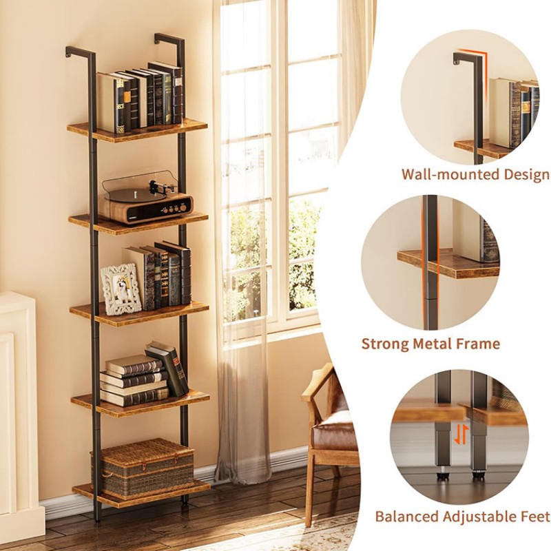 5-Level Tall Narrow Bookshelf