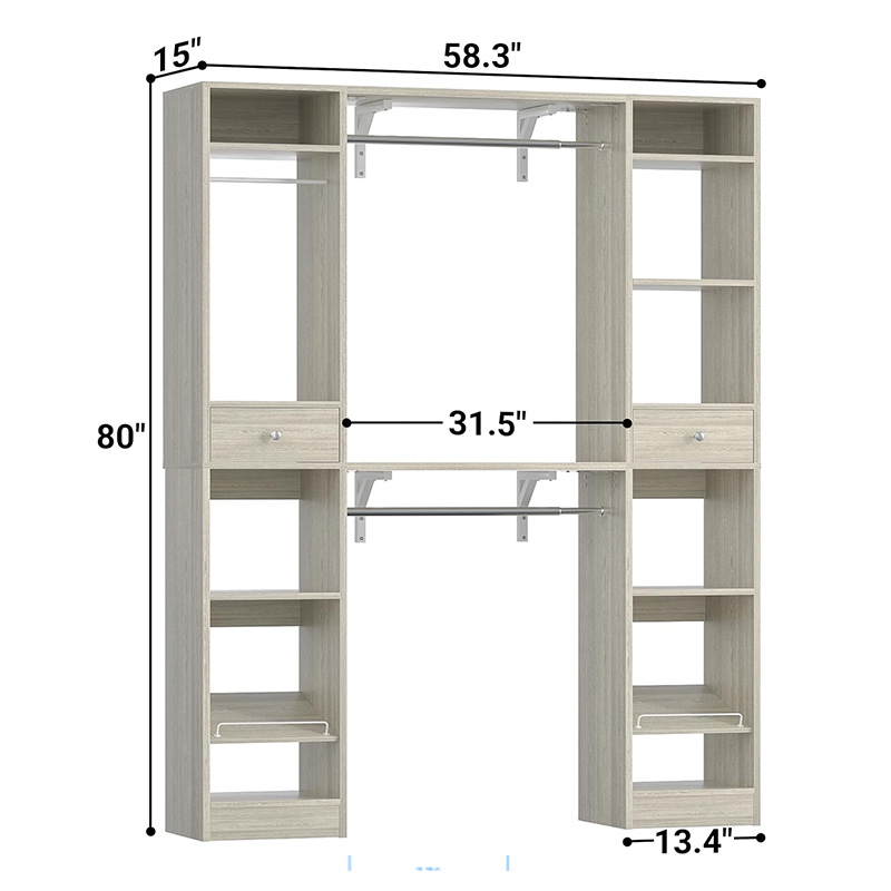 Wood Closet Wardrobe With 2 Drawers